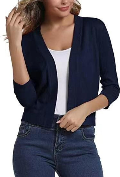 Isla | Women's Cropped Cardigan Open-Front Three-Quarter Sleeve