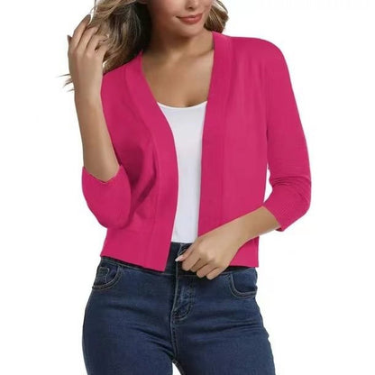 Isla | Women's Cropped Cardigan Open-Front Three-Quarter Sleeve