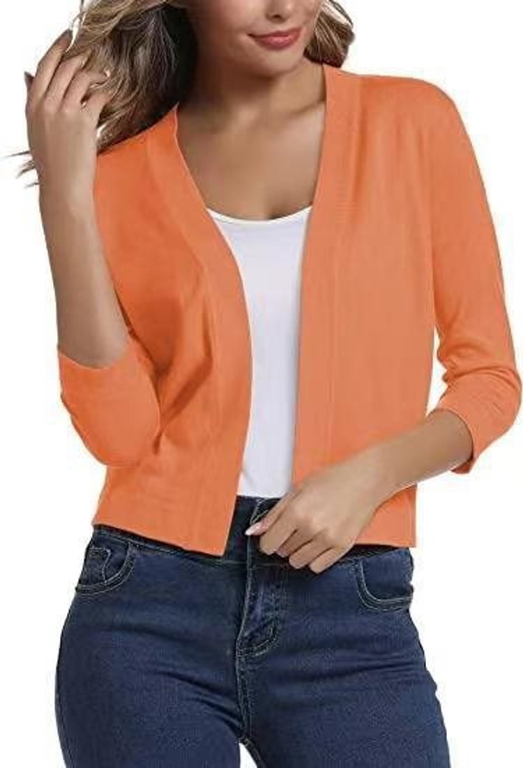 Isla | Women's Cropped Cardigan Open-Front Three-Quarter Sleeve
