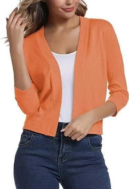 Isla | Women's Cropped Cardigan Open-Front Three-Quarter Sleeve