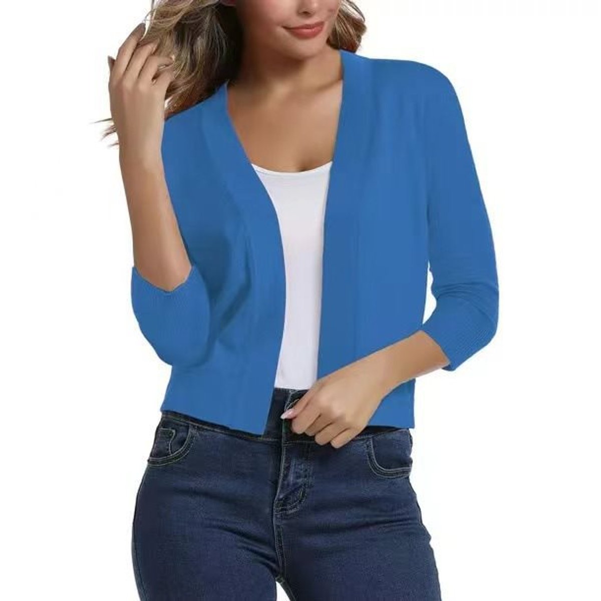 Isla | Women's Cropped Cardigan Open-Front Three-Quarter Sleeve