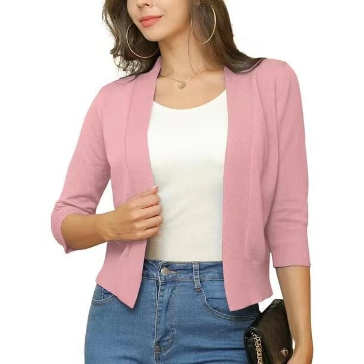 Isla | Women's Cropped Cardigan Open-Front Three-Quarter Sleeve