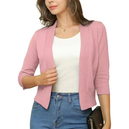 Isla | Women's Cropped Cardigan Open-Front Three-Quarter Sleeve