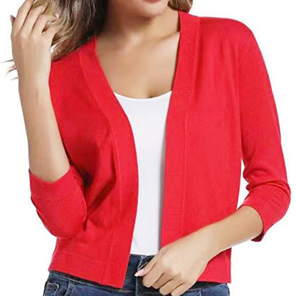 Isla | Women's Cropped Cardigan Open-Front Three-Quarter Sleeve