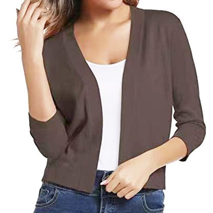 Isla | Women's Cropped Cardigan Open-Front Three-Quarter Sleeve
