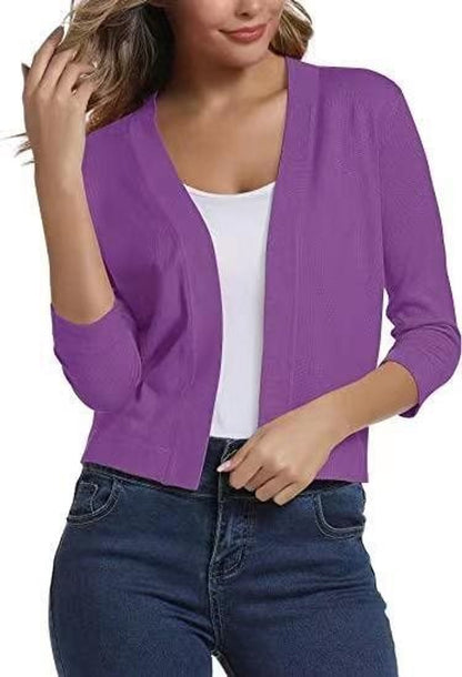 Isla | Women's Cropped Cardigan Open-Front Three-Quarter Sleeve