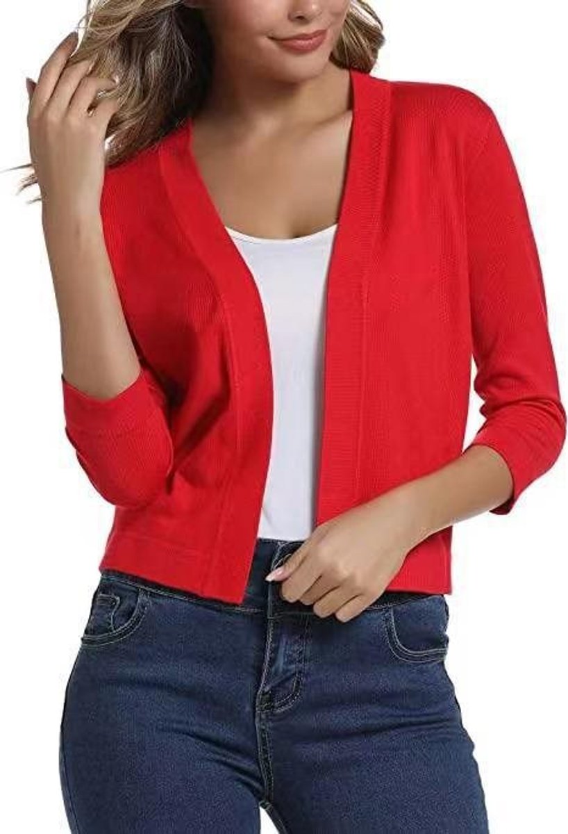 Isla | Women's Cropped Cardigan Open-Front Three-Quarter Sleeve