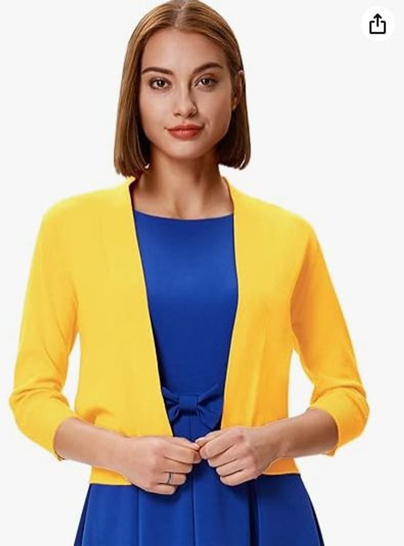 Isla | Women's Cropped Cardigan Open-Front Three-Quarter Sleeve