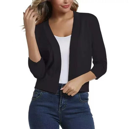 Isla | Women's Cropped Cardigan Open-Front Three-Quarter Sleeve