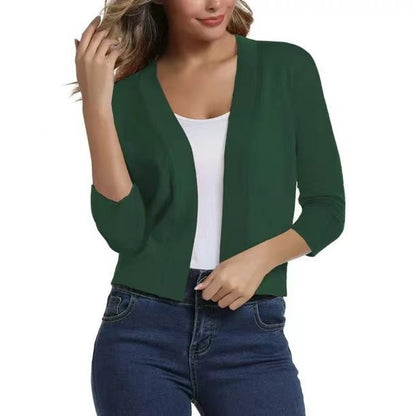 Isla | Women's Cropped Cardigan Open-Front Three-Quarter Sleeve