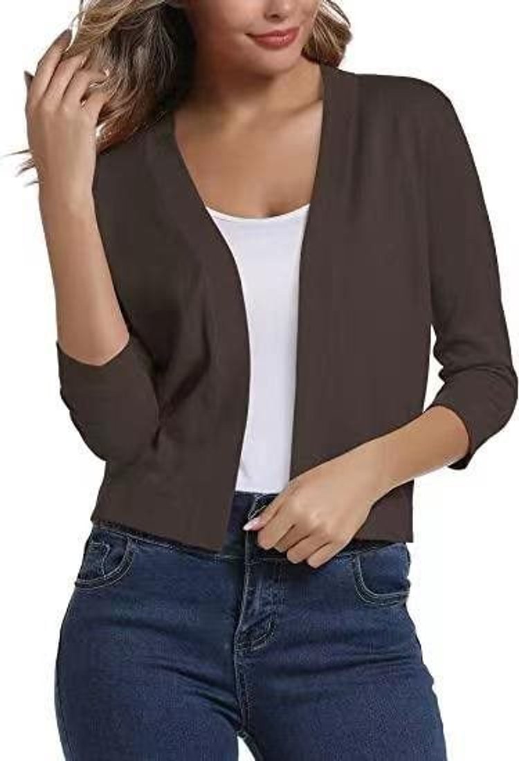 Isla | Women's Cropped Cardigan Open-Front Three-Quarter Sleeve