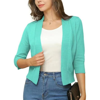 Isla | Women's Cropped Cardigan Open-Front Three-Quarter Sleeve