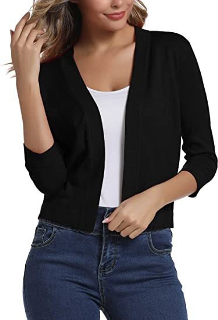 Isla | Women's Cropped Cardigan Open-Front Three-Quarter Sleeve